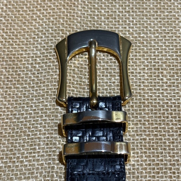 Mezlan Men's Leather Dress Belt Black Made in Spain Sz 40 2-Tone Buckle 1¼" Wide - Picture 2 of 13